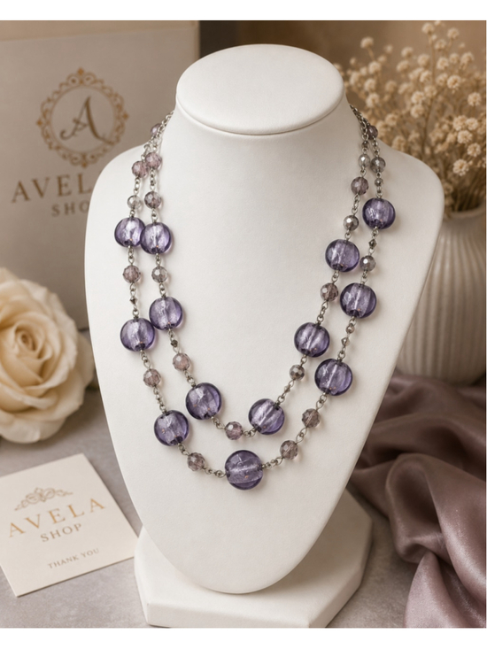 Marks & Spencer Jewelry - M&S Marks & Spencer Purple Glass Bead Double Strand Statement Necklace